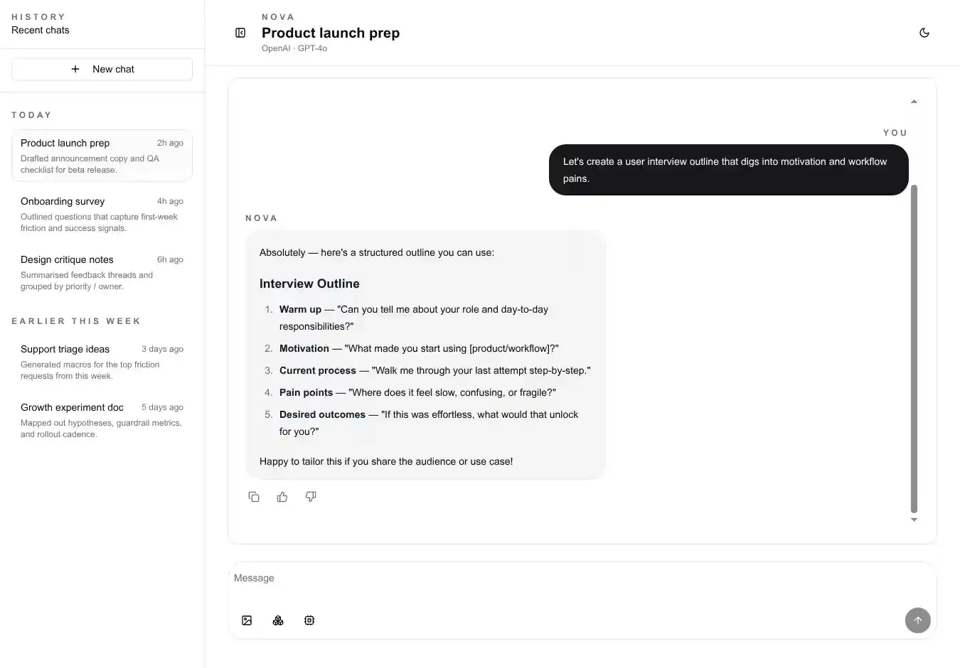 AI Chat Bot home page on desktop