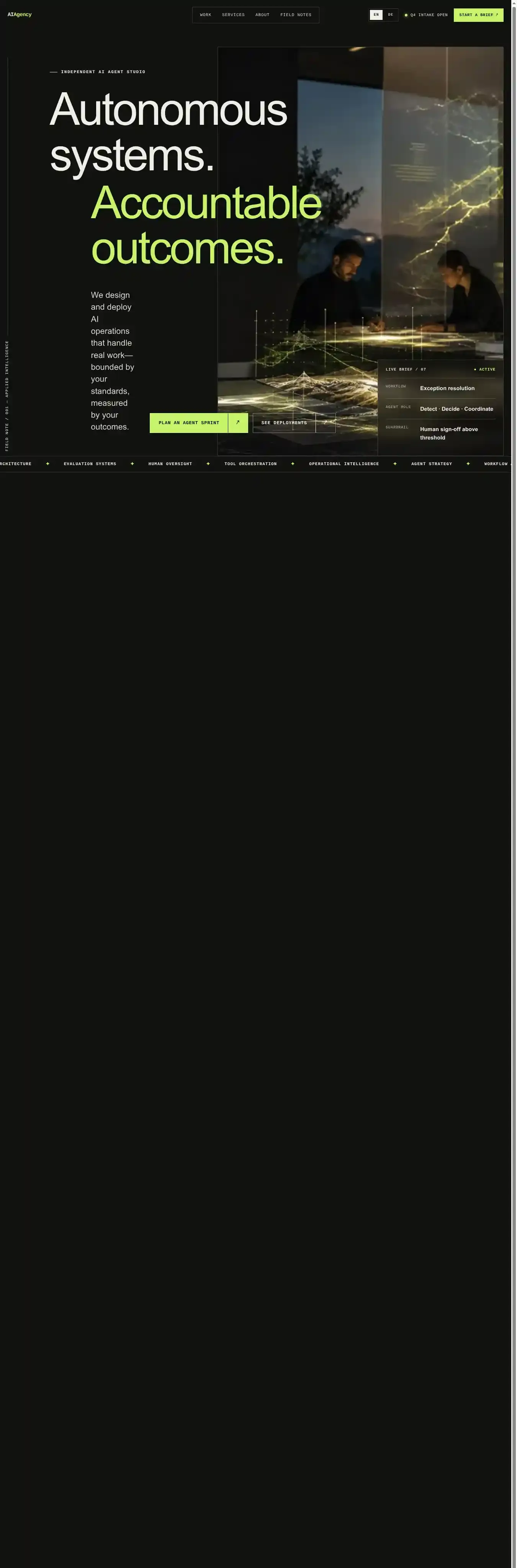 AIAgency home page on desktop