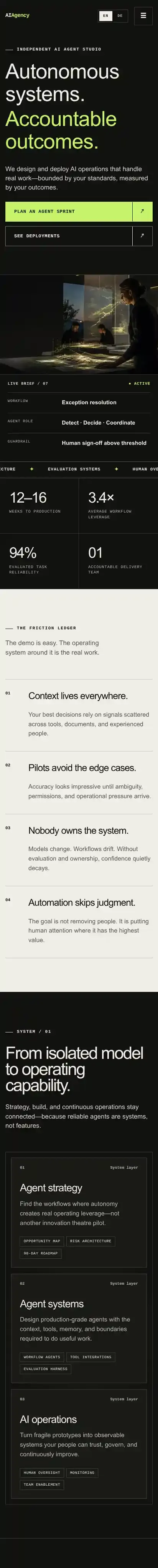 AIAgency home page on mobile