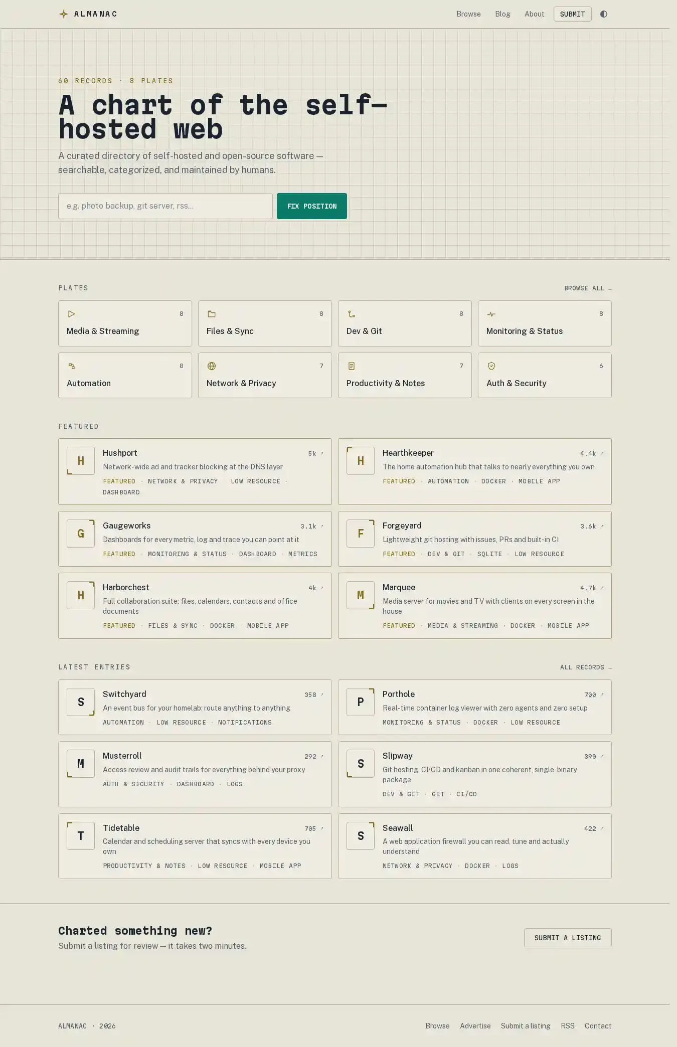 Almanac home page on desktop