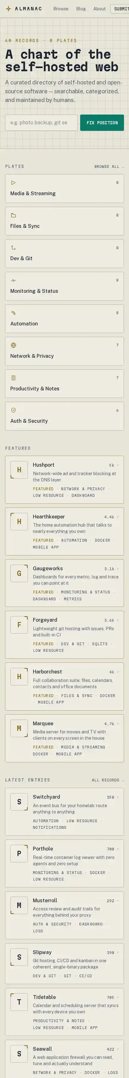 Almanac home page on mobile