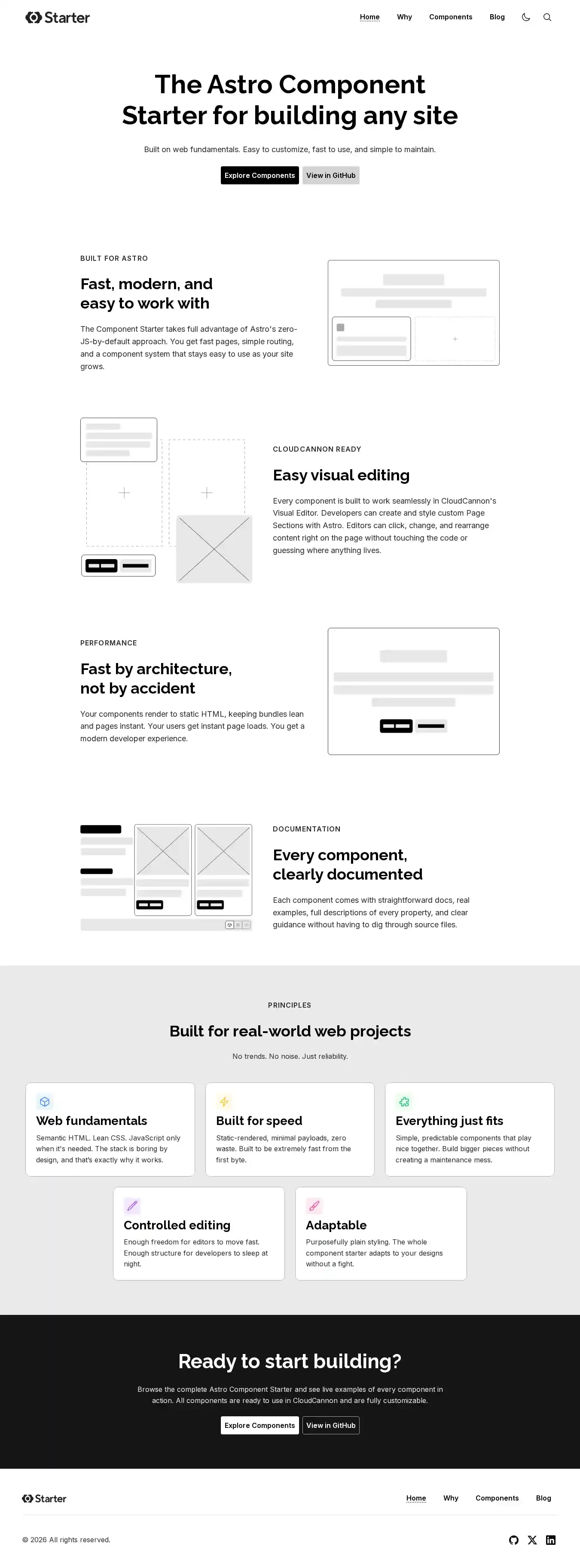 Astro Component Starter home page on desktop
