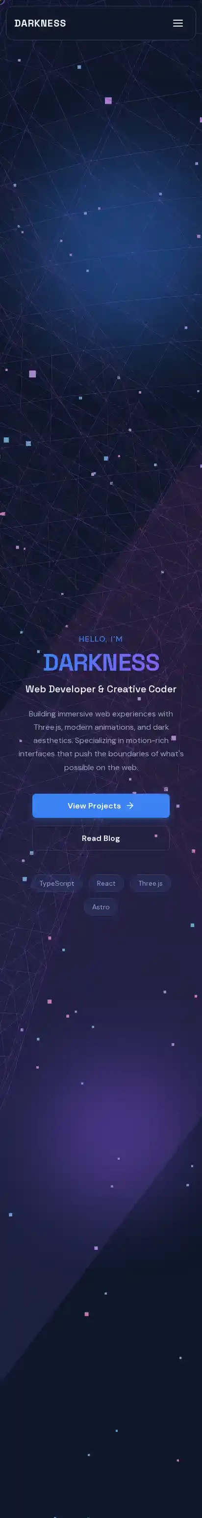 Darkness home page on mobile