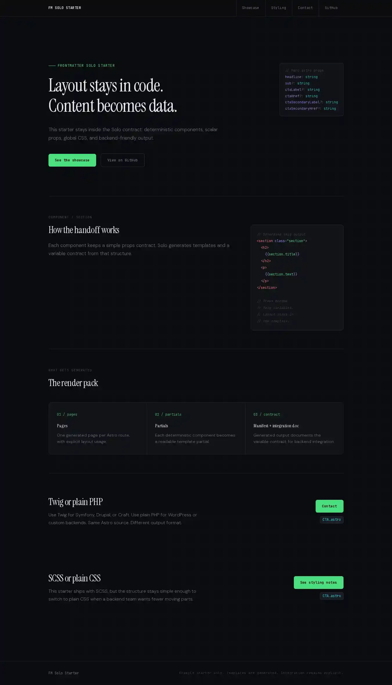 FM Solo Starter home page on desktop
