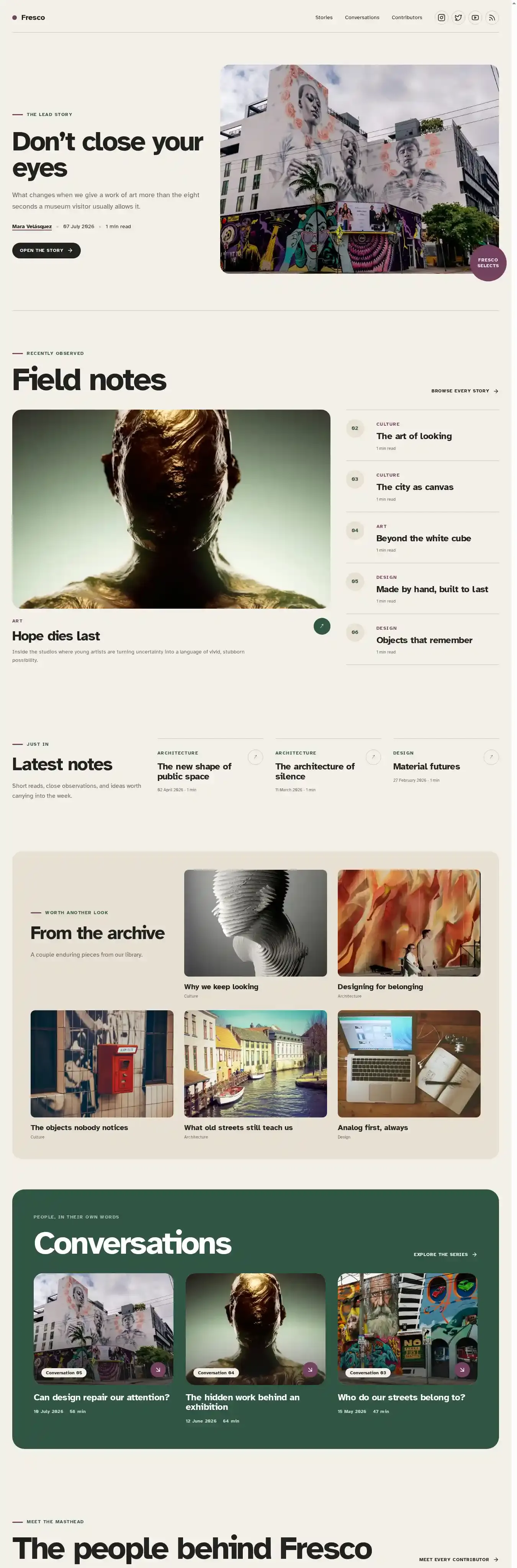 Fresco home page on desktop