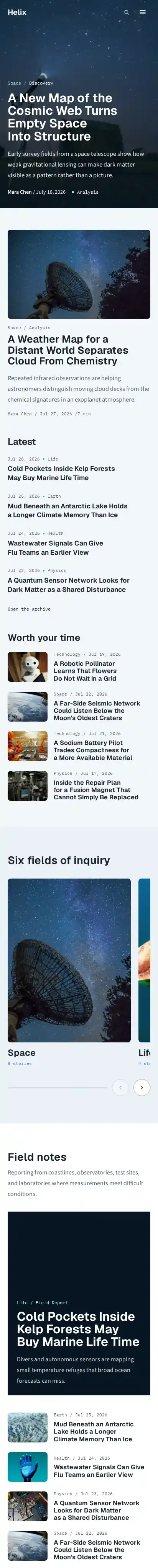 Helix home page on mobile