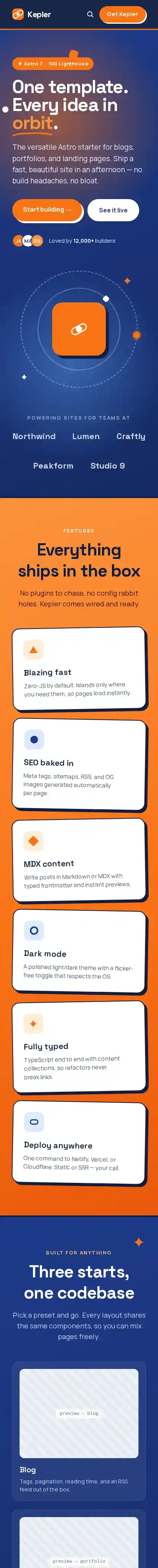 Kepler home page on mobile