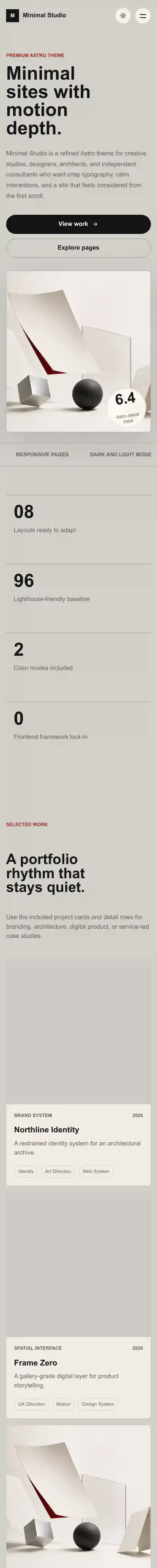 Minimal Studio home page on mobile