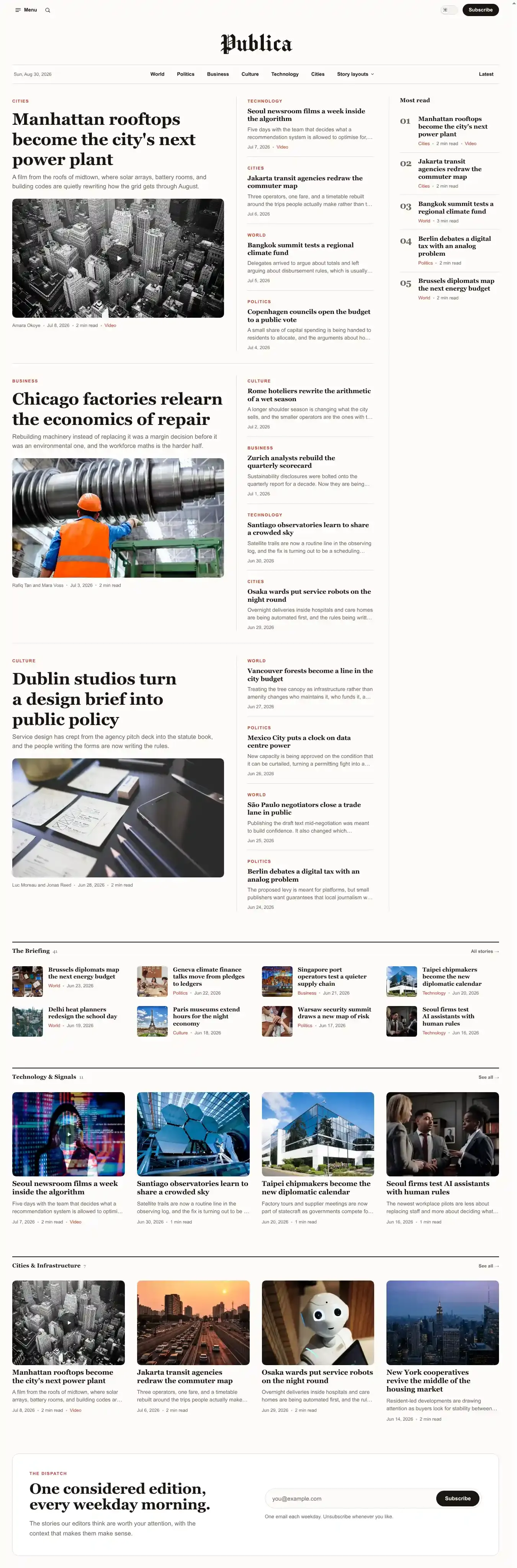 Publica home page on desktop