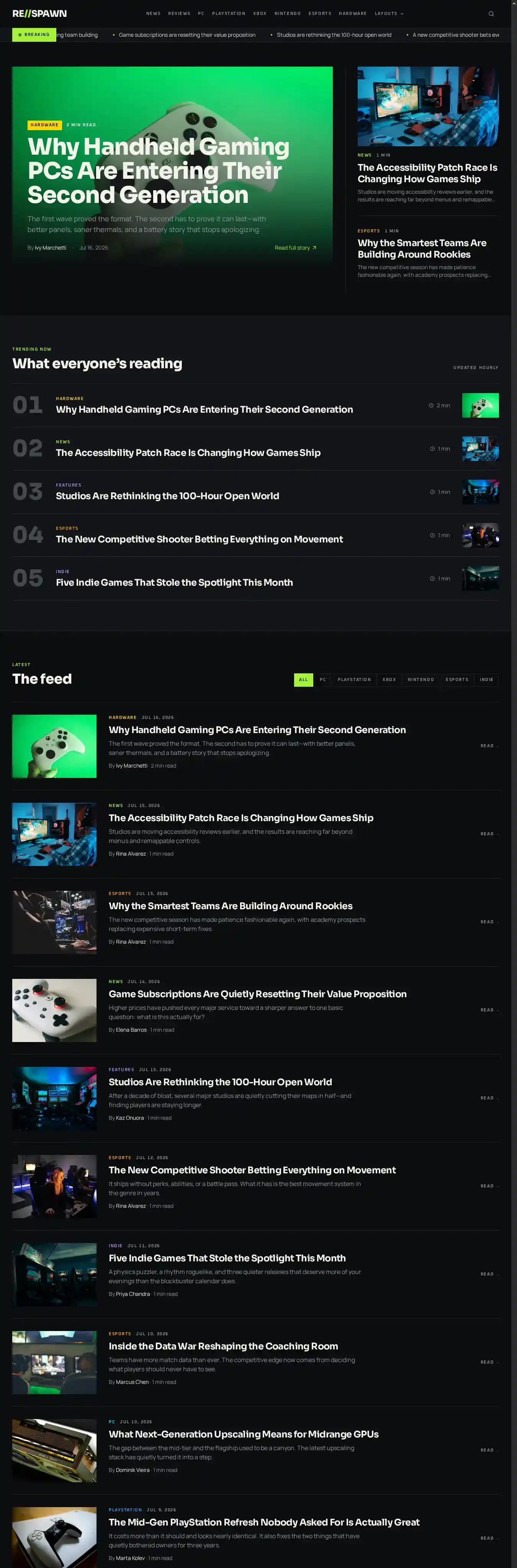 Respawn home page on desktop