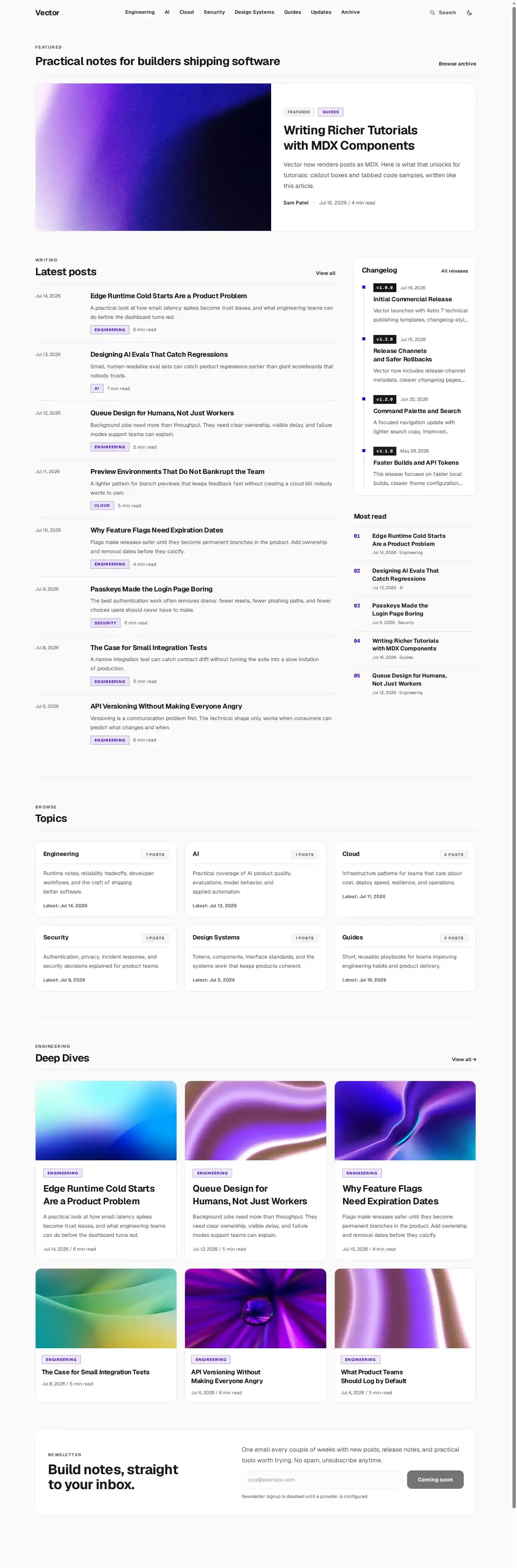Vector home page on desktop