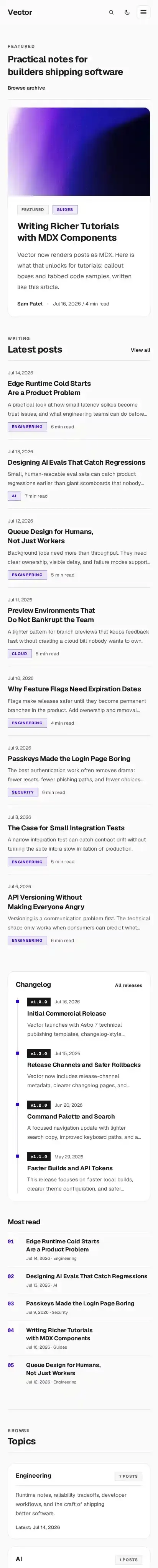 Vector home page on mobile