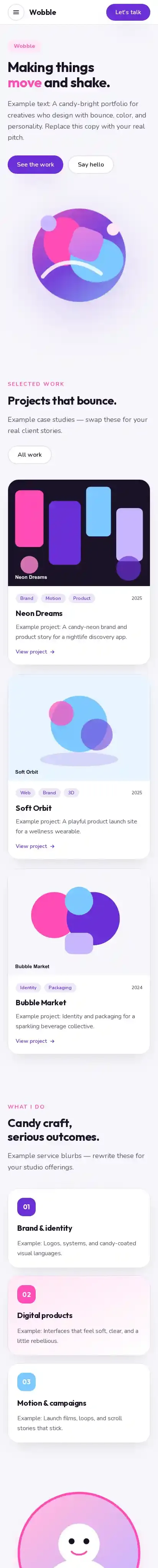 Wobble home page on mobile
