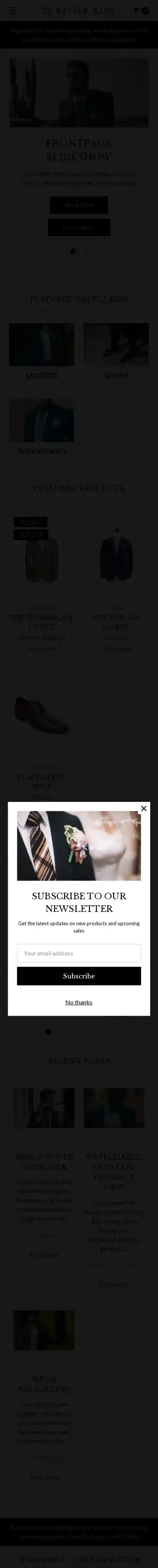 22 Savile Row Classic home page on mobile