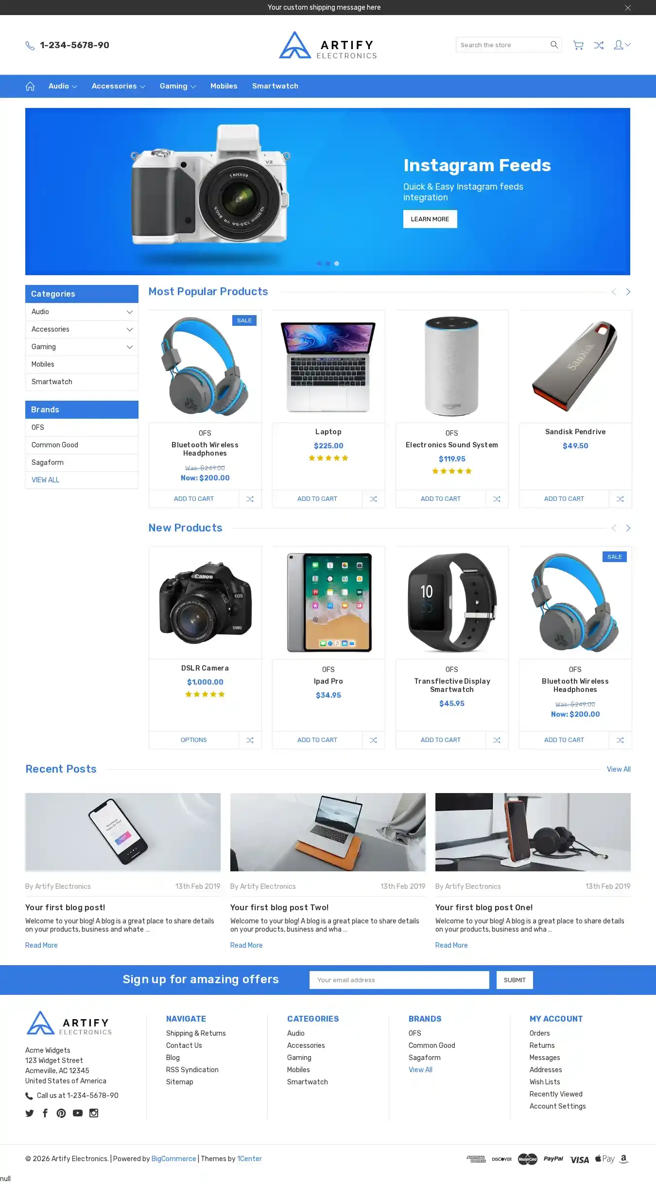 Artify Electronics home page on desktop
