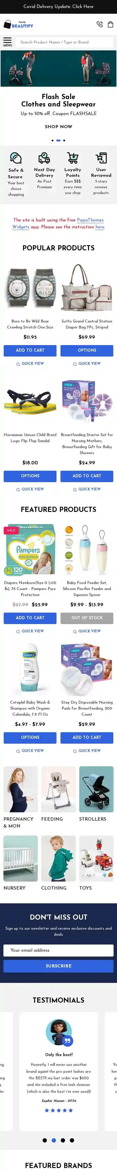Beautify Family home page on mobile