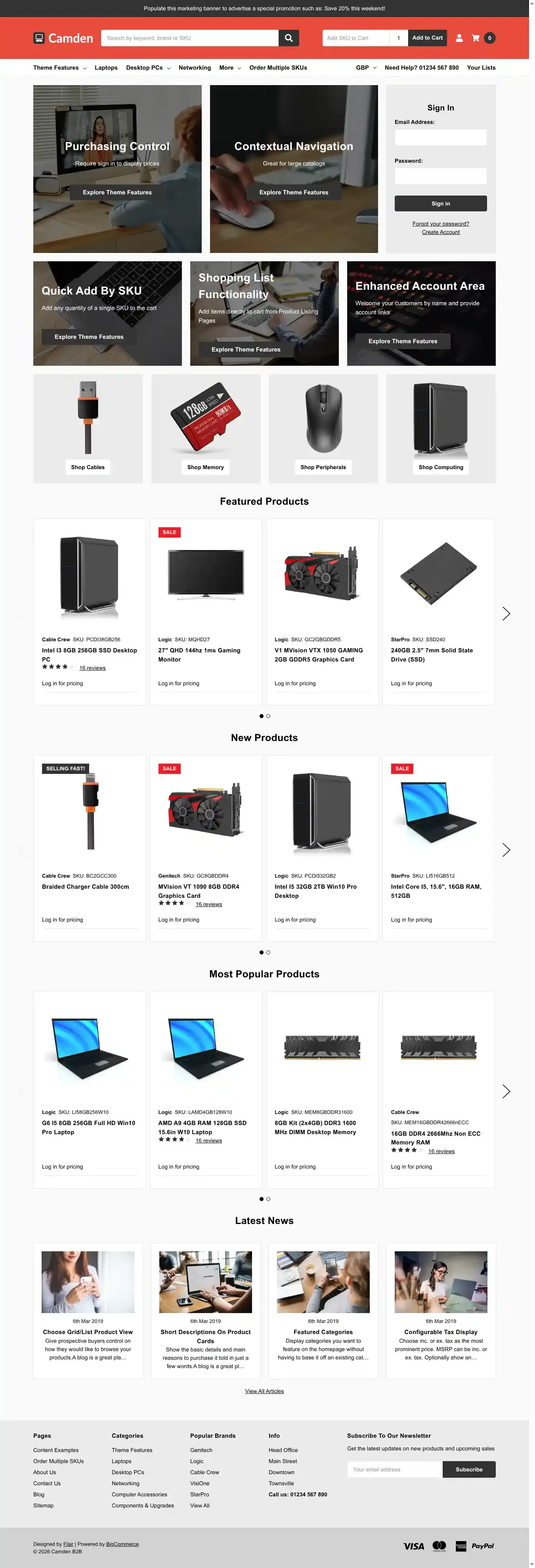 Camden B2B home page on desktop
