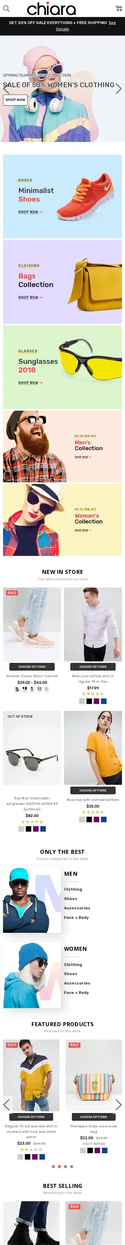 Chiara Fashion home page on mobile