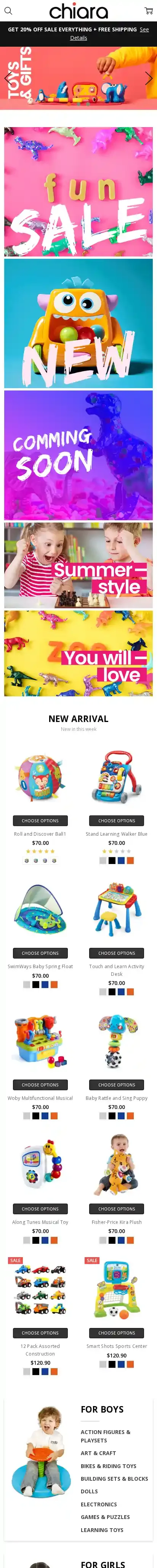 Chiara Toys home page on mobile