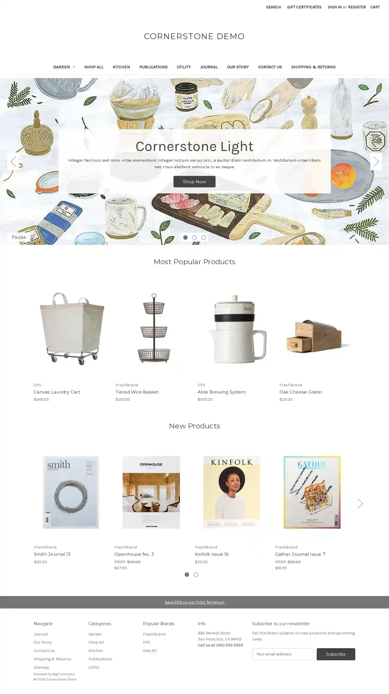 Cornerstone Light home page on desktop