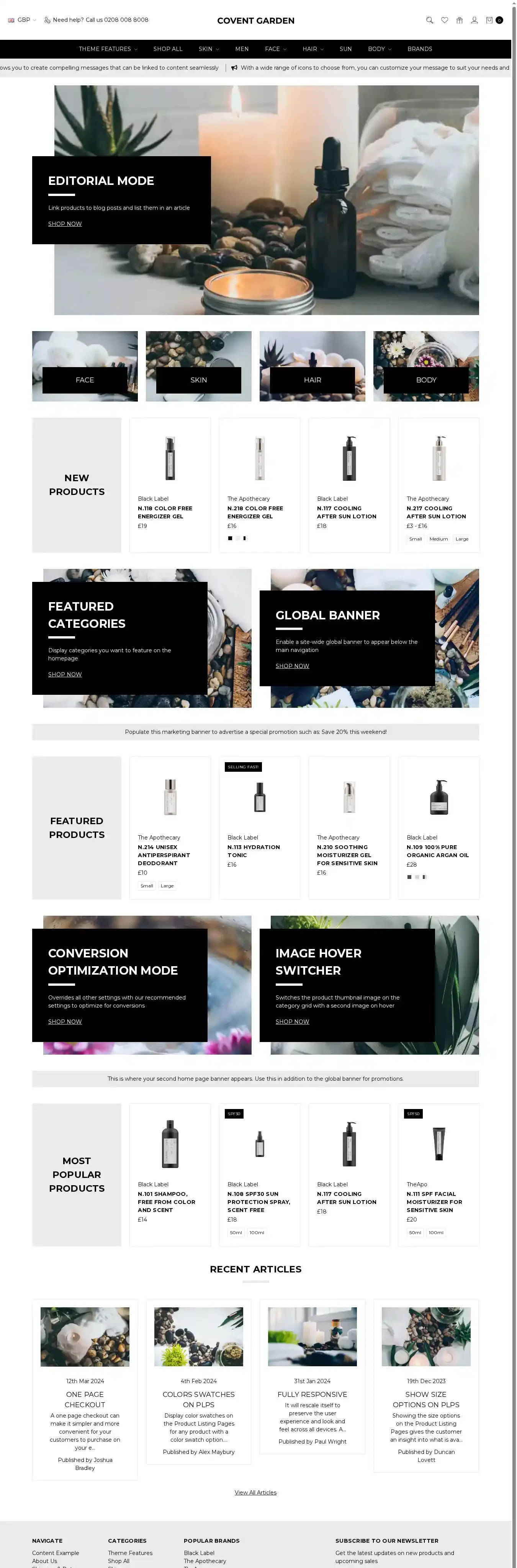 Covent Garden Contemporary home page on desktop