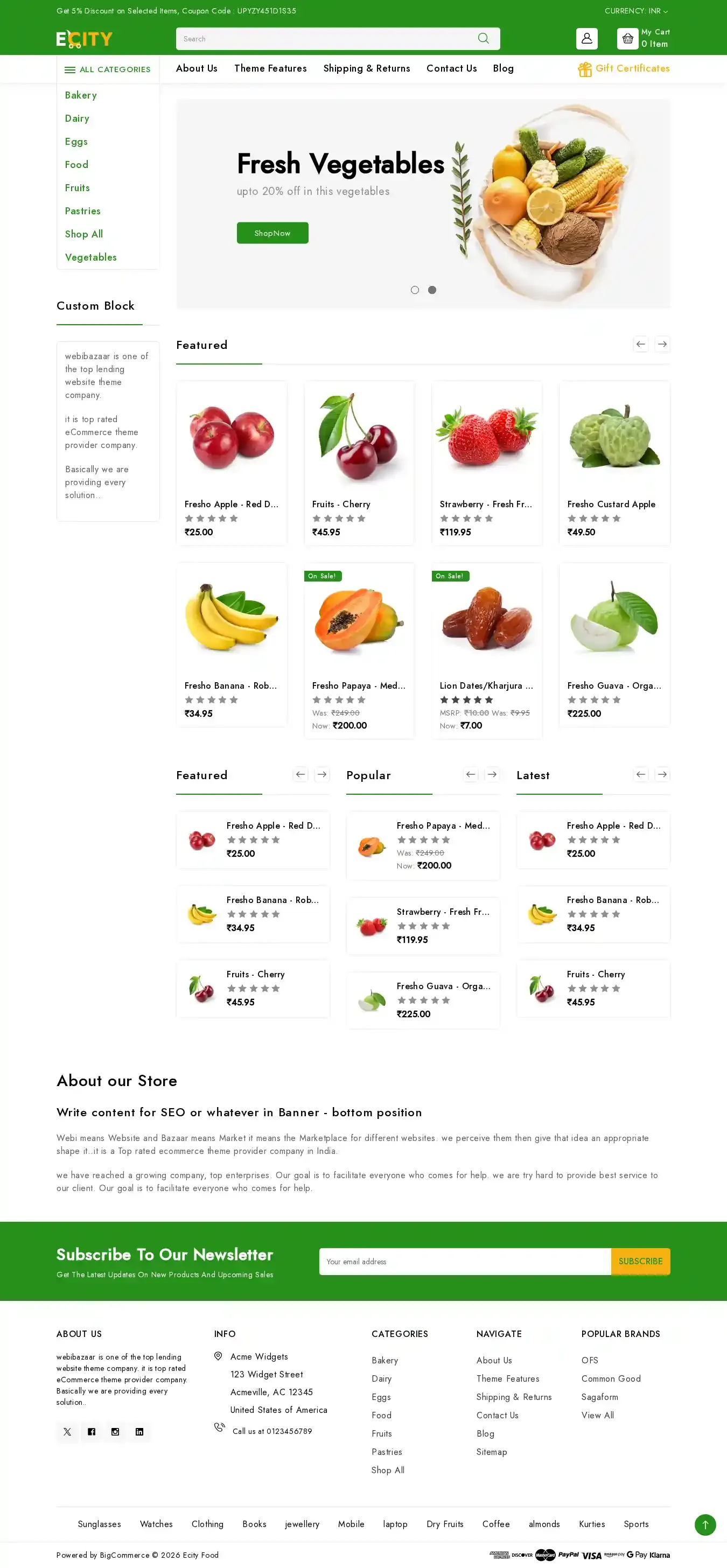 Ecity Food home page on desktop