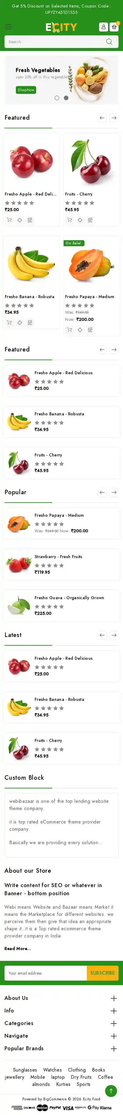 Ecity Food home page on mobile