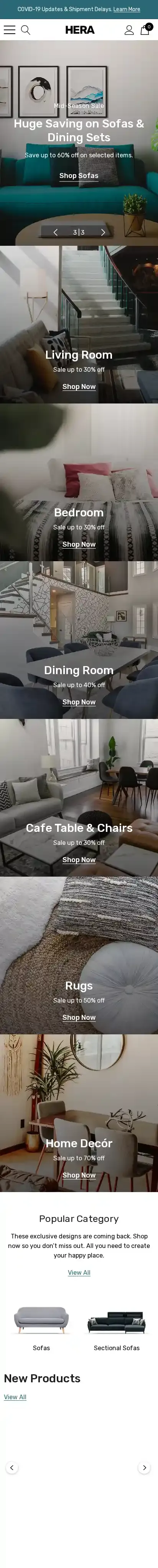 Hera Warm home page on mobile