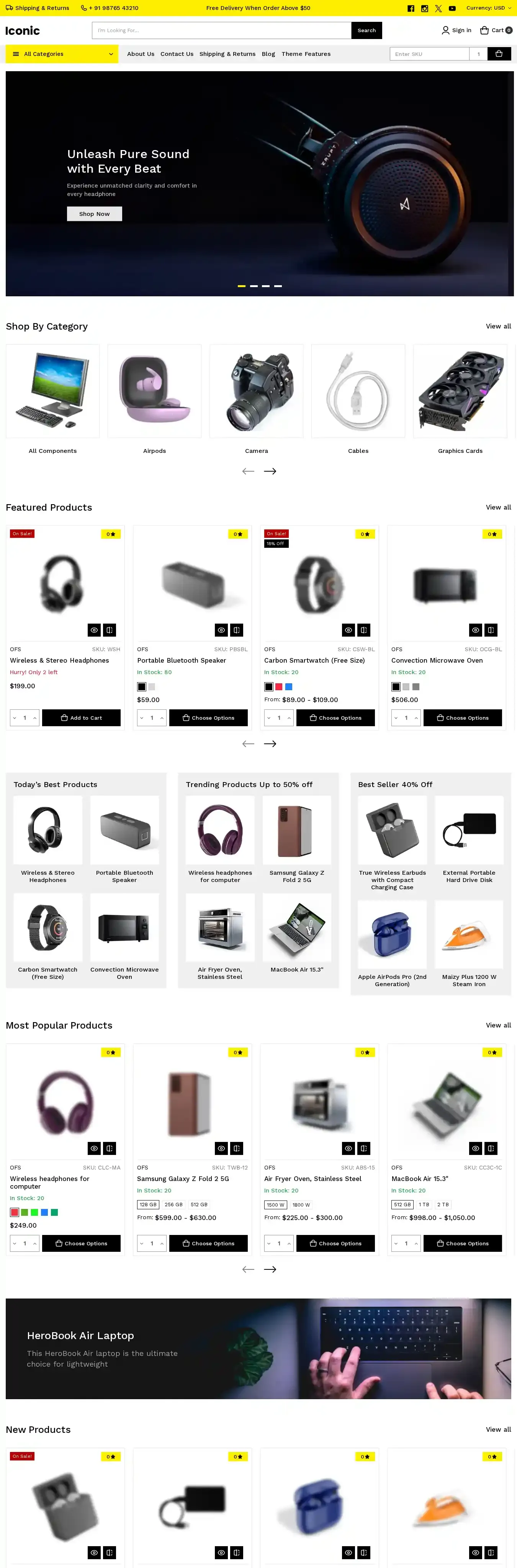 Iconic Electronics home page on desktop