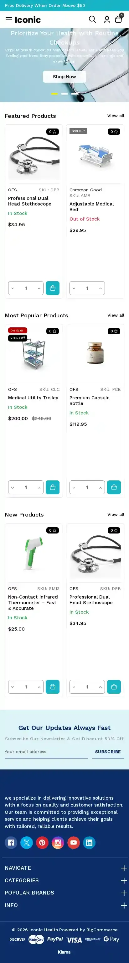 Iconic Health home page on mobile