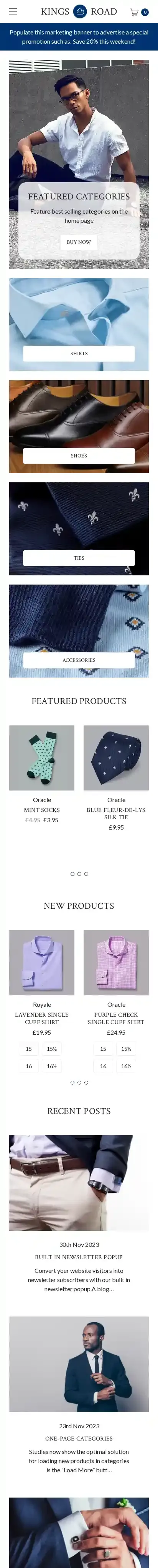 Kings Road Bespoke home page on mobile