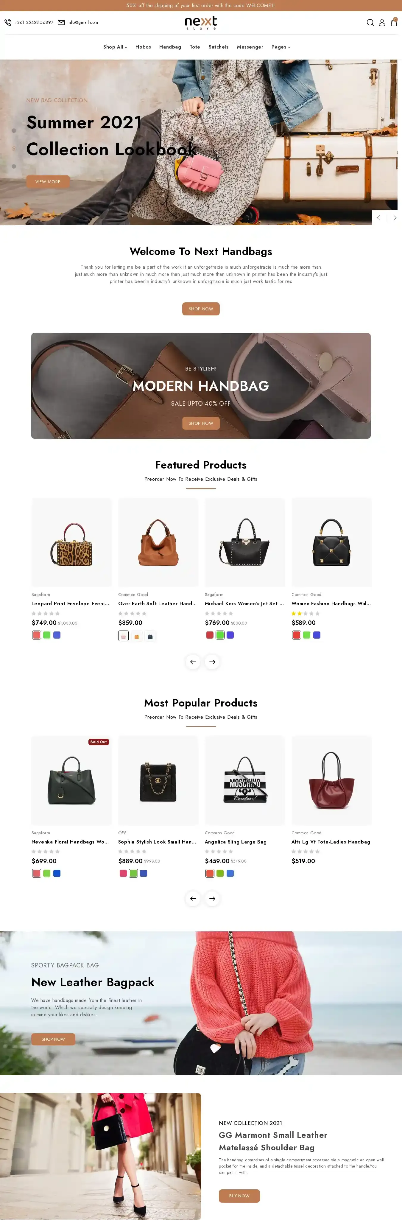 Next Bags home page on desktop