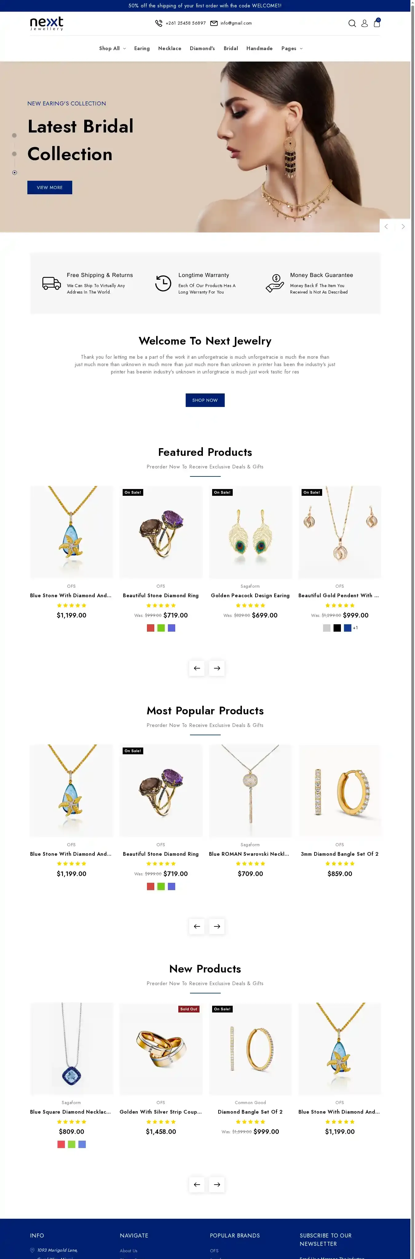 Next Jewelry home page on desktop