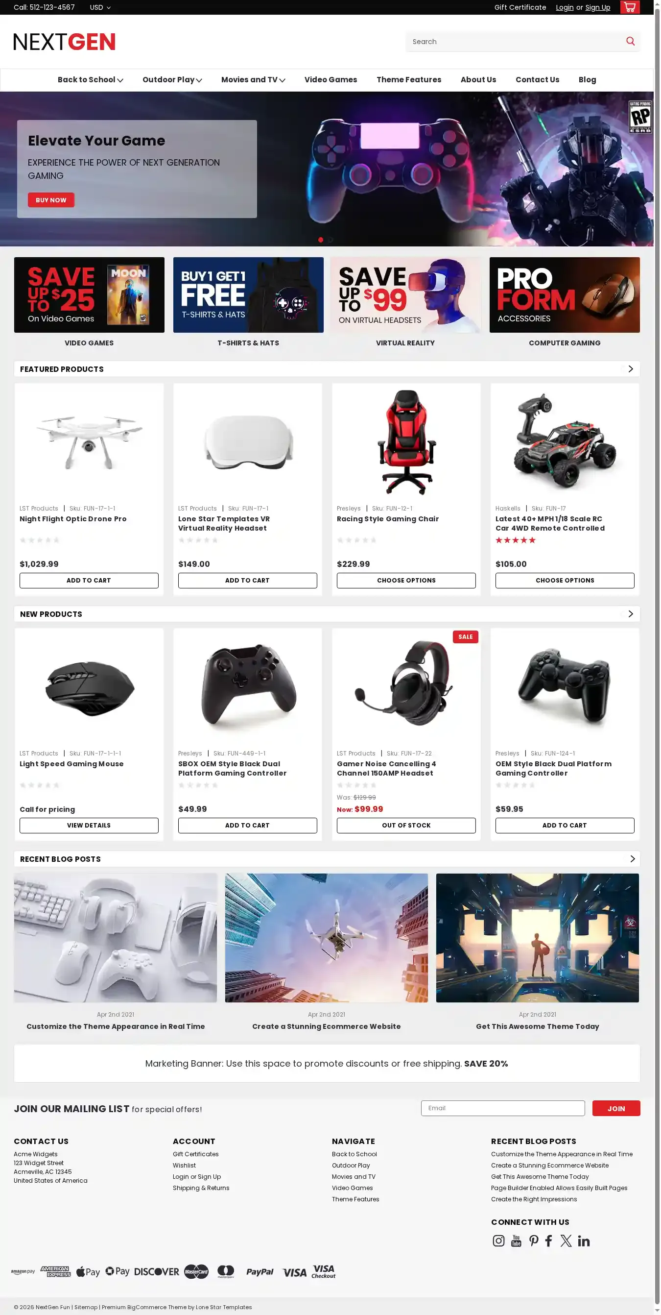 NextGen Fun home page on desktop