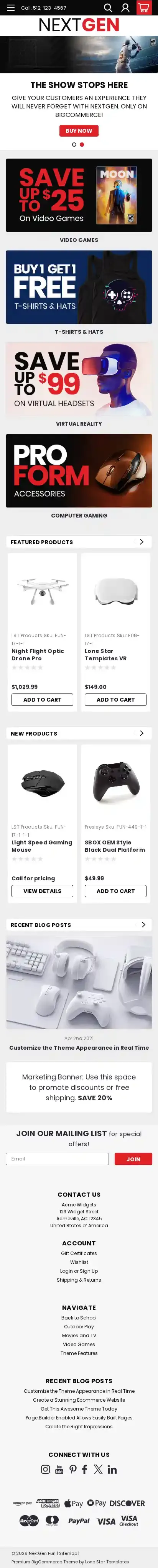 NextGen Fun home page on mobile