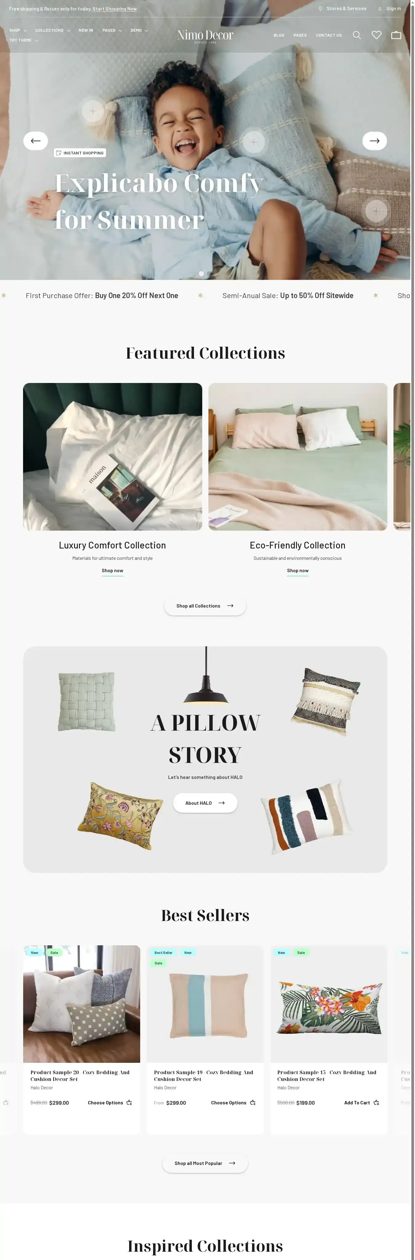 Nimo Decor home page on desktop