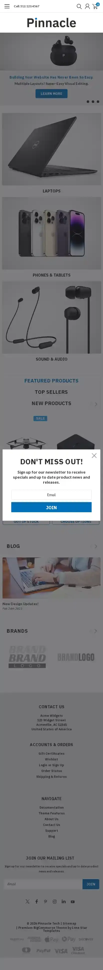 Pinnacle Tech home page on mobile