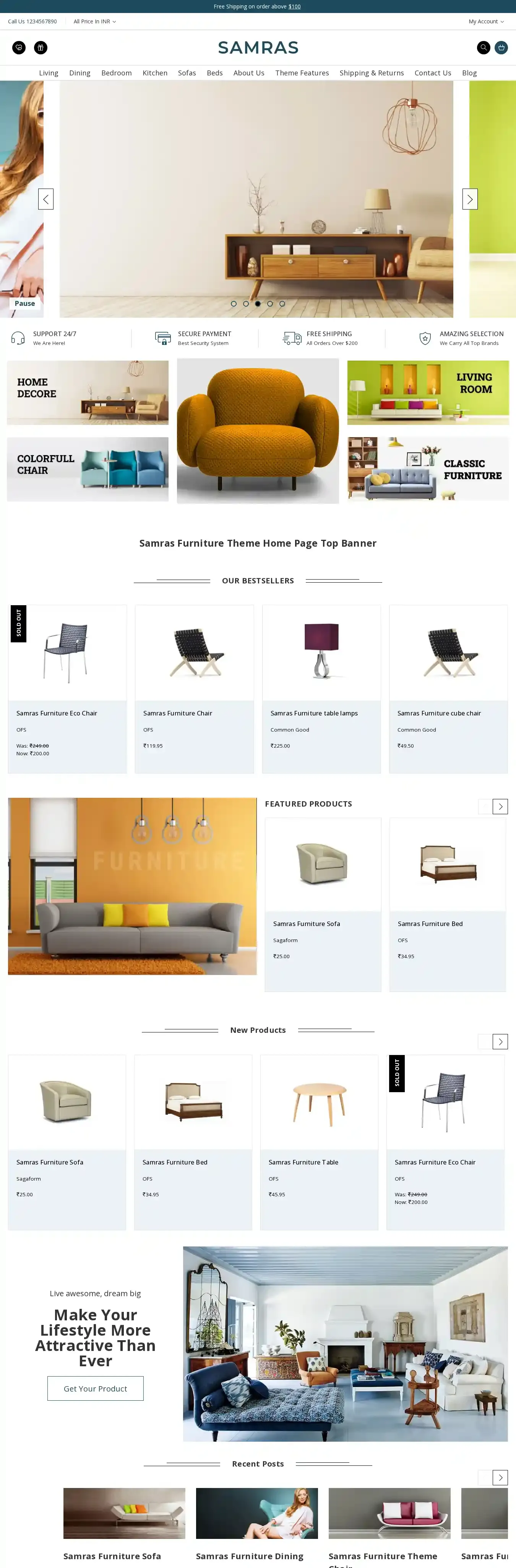 Samras Furniture home page on desktop