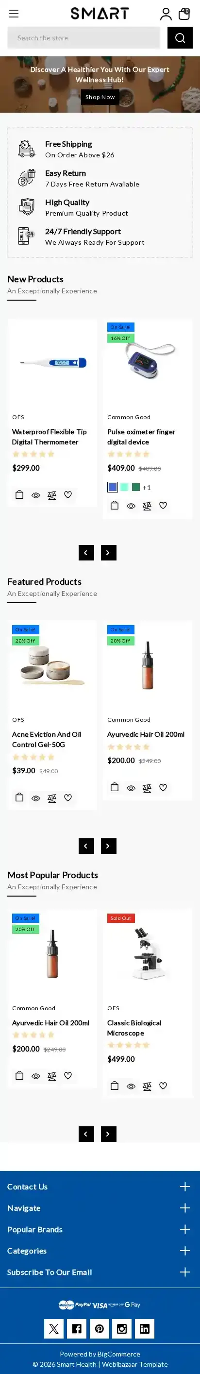 Smart Health home page on mobile