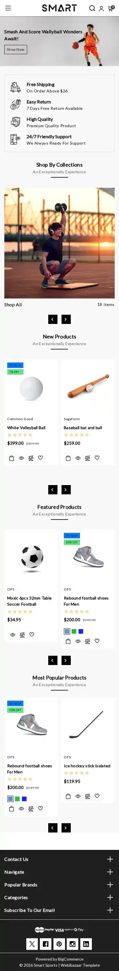 Smart Sports home page on mobile