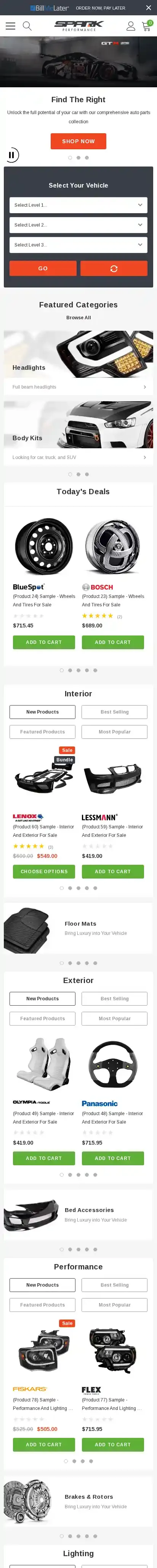 Spark Automotive home page on mobile