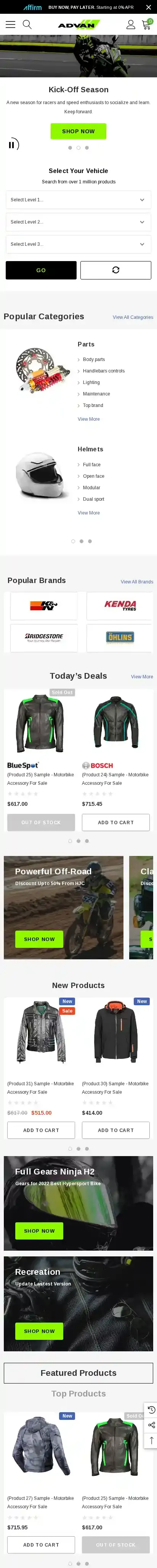 Spark Motorcycle home page on mobile