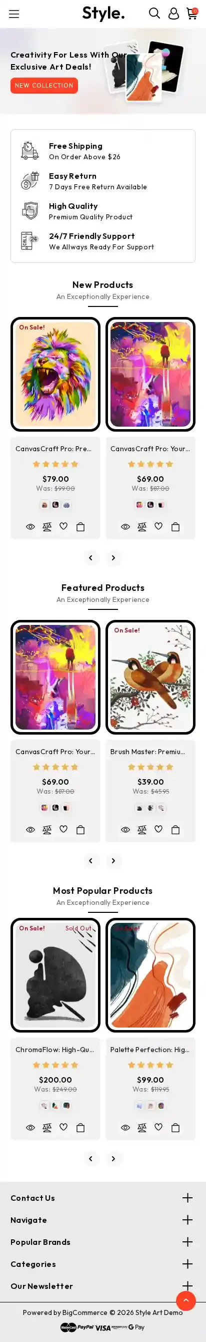 Style Art home page on mobile