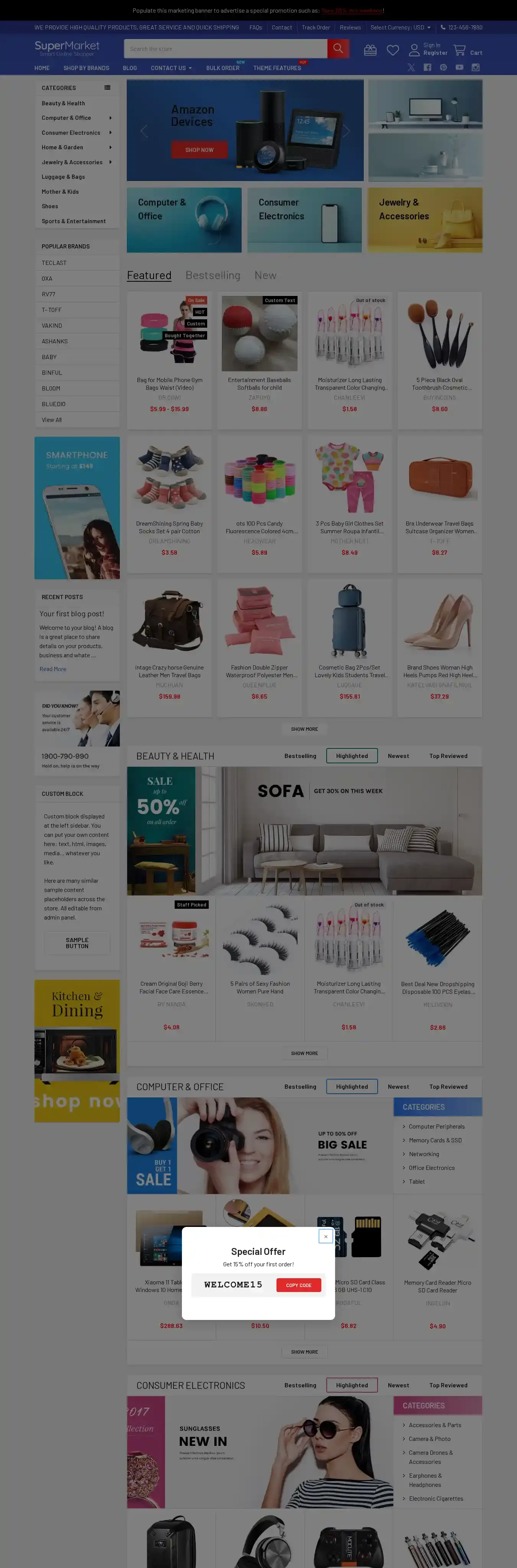 Supermarket Modern home page on desktop