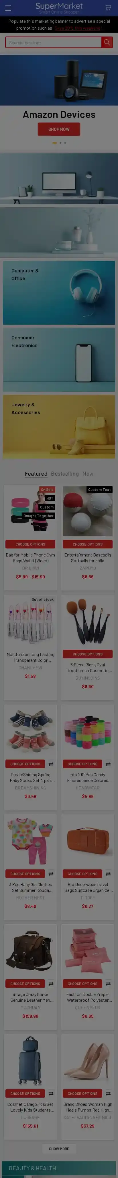 Supermarket Modern home page on mobile