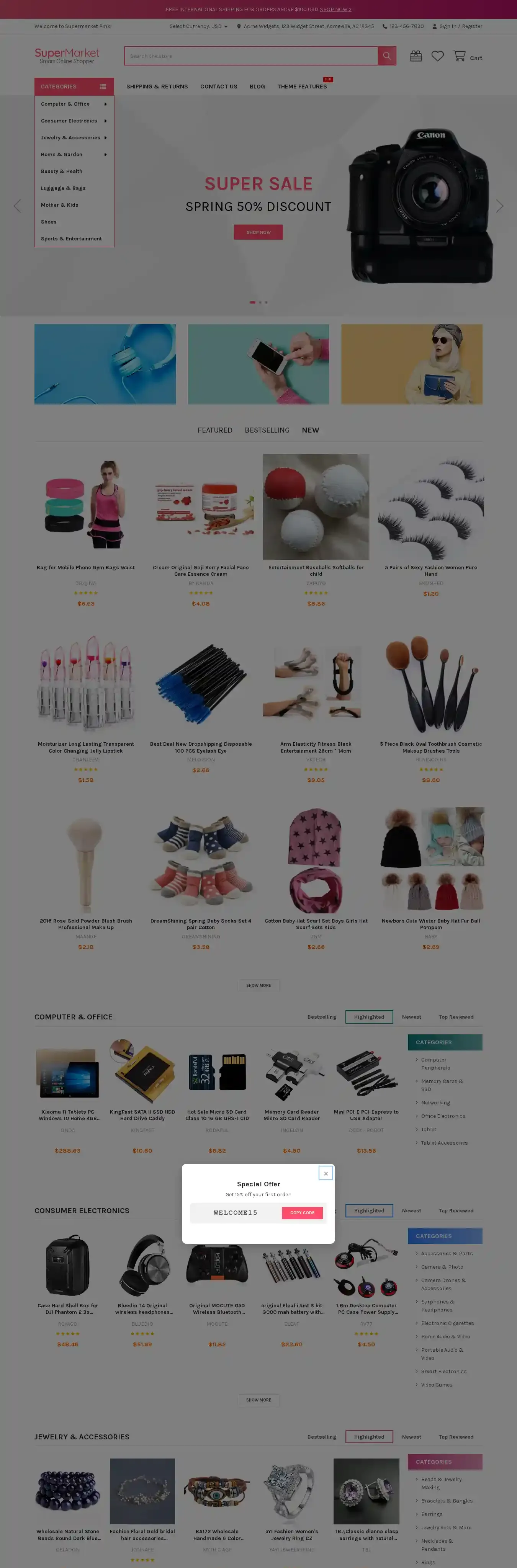 Supermarket Pink home page on desktop