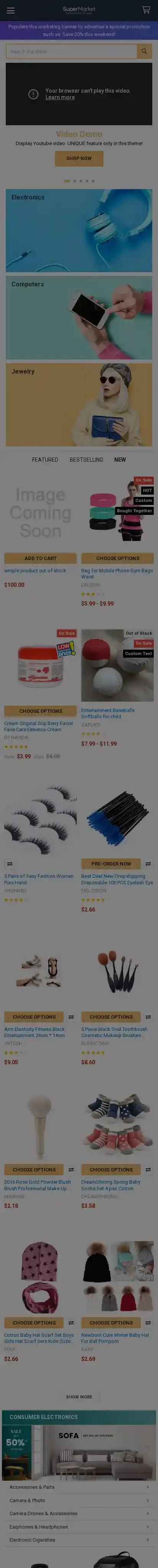 Supermarket Yellow home page on mobile
