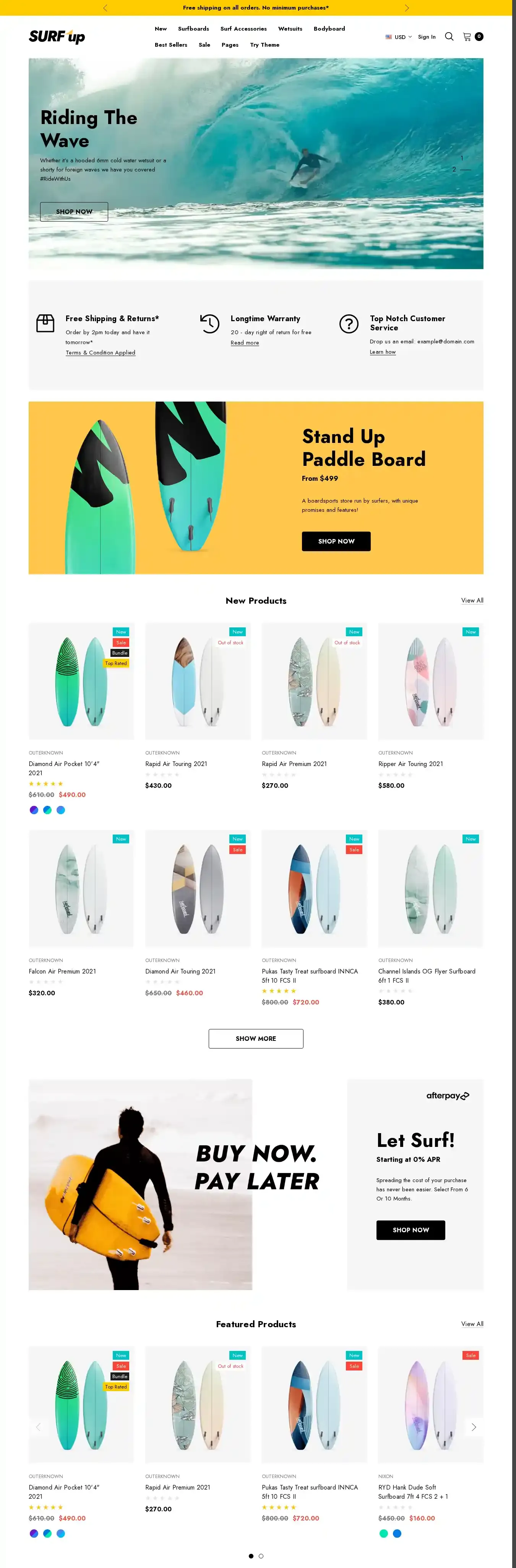 SURFup Light home page on desktop
