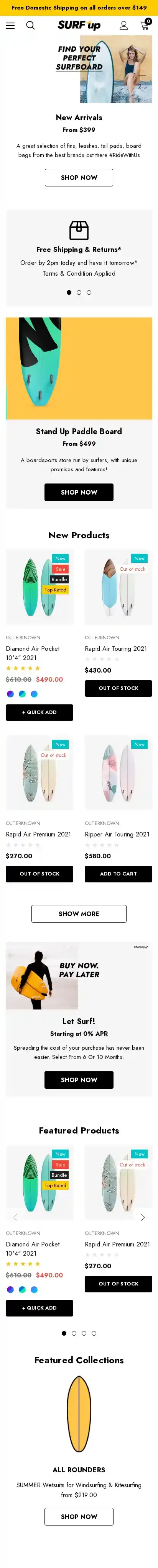 SURFup Light home page on mobile