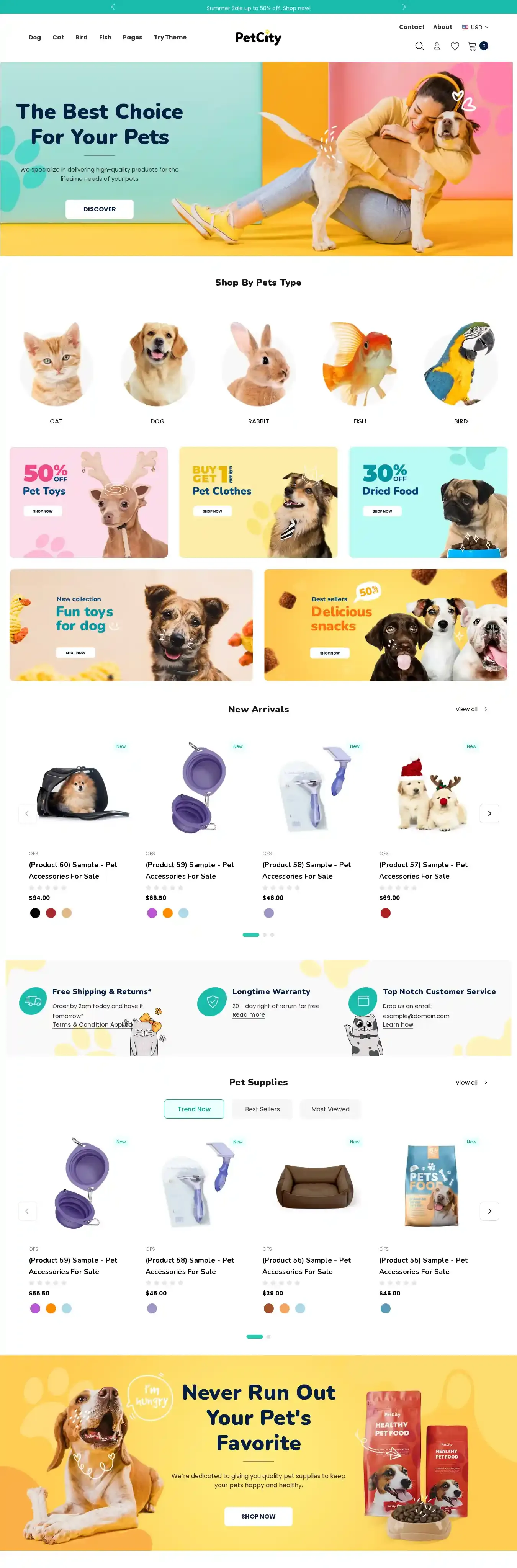 SURFup PetCity home page on desktop